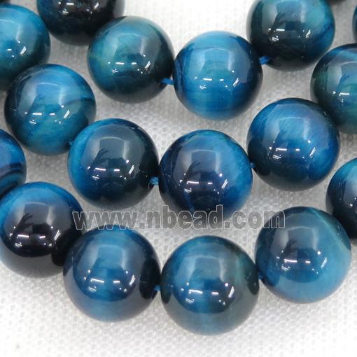 teal Tiger eye stone beads, round