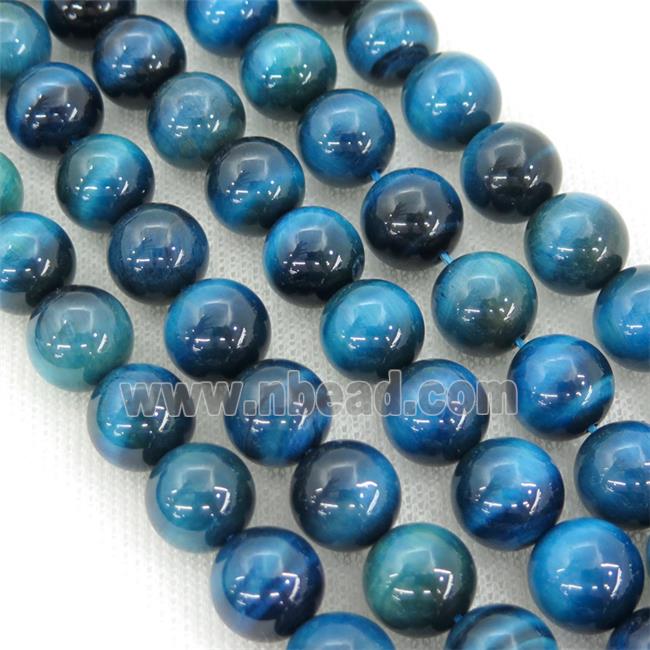 teal Tiger eye stone beads, round