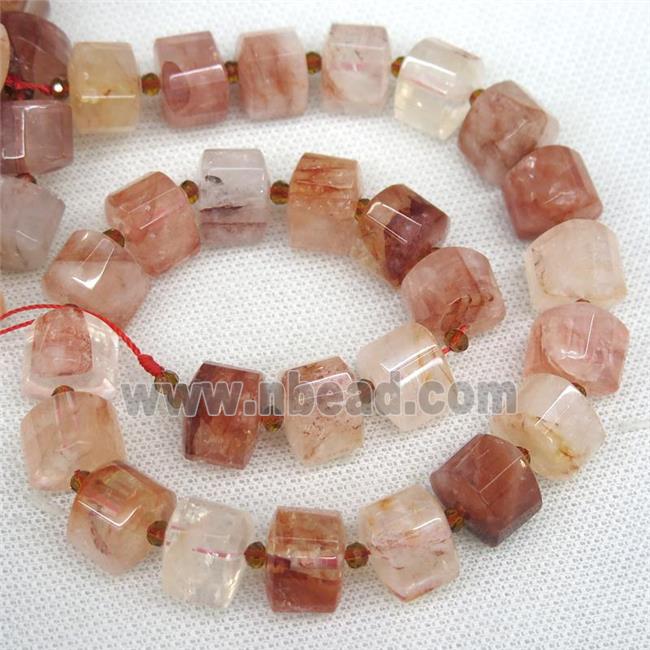 red Iron Crystal Quartz triangle beads, faceted