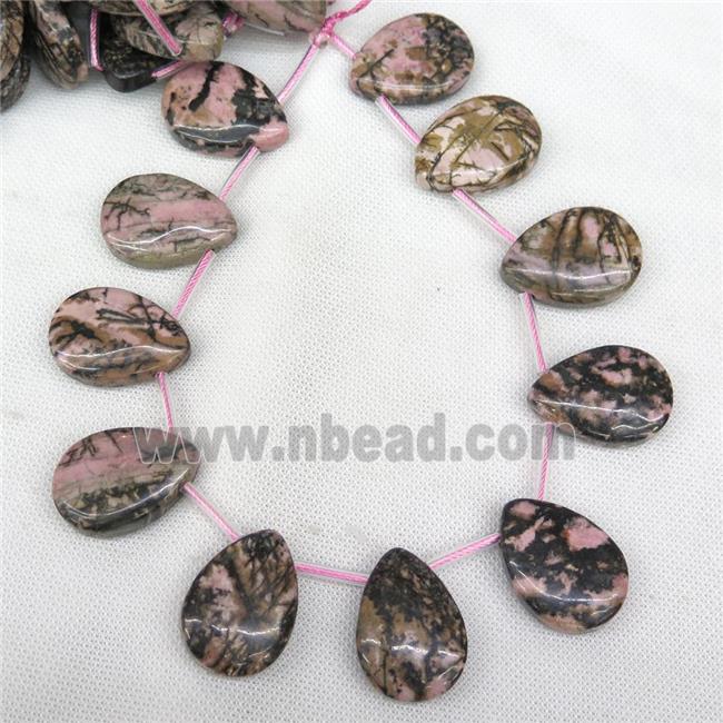 Rhodonite teardrop beads, topdrilled