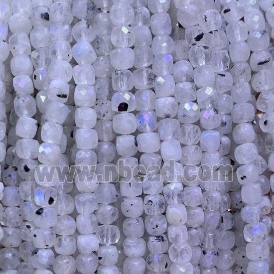 white MoonStone Beads, faceted cube