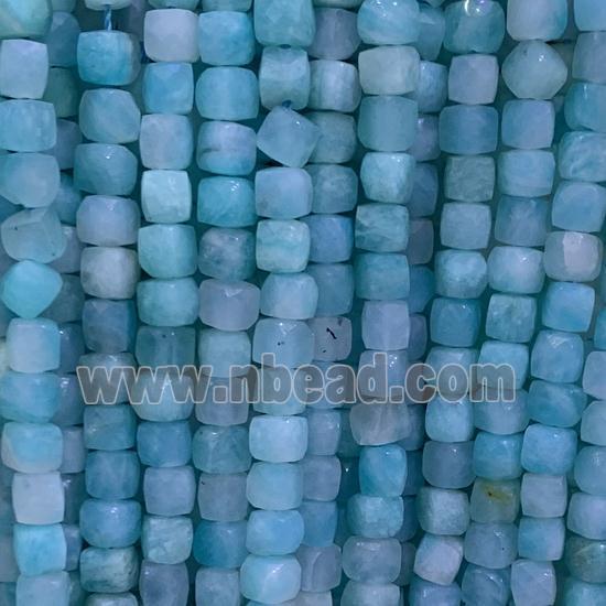 green Amazonite Beads, faceted cube