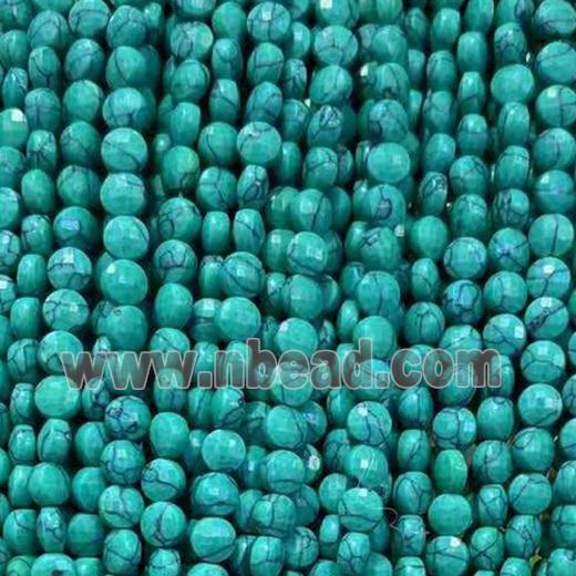 green Turquoise Beads, faceted circle