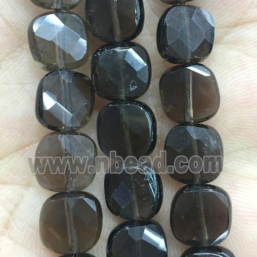 smoky quartz beads, faceted square