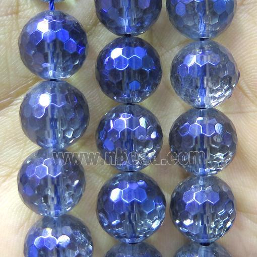 faceted round Clear Quartz beads, blue electroplated