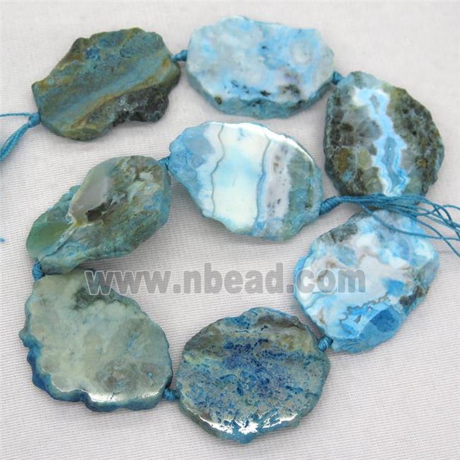 Ocean Agate slab beads, blue treated