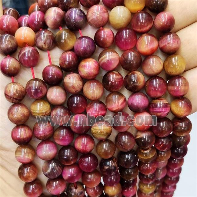 round Tiger eye stone beads, pink