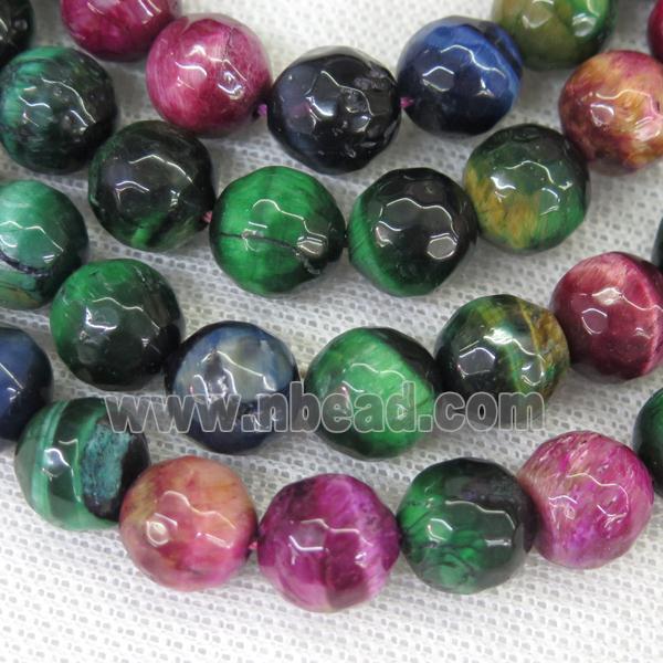 faceted round Tiger eye stone beads, mixed color, B-grade