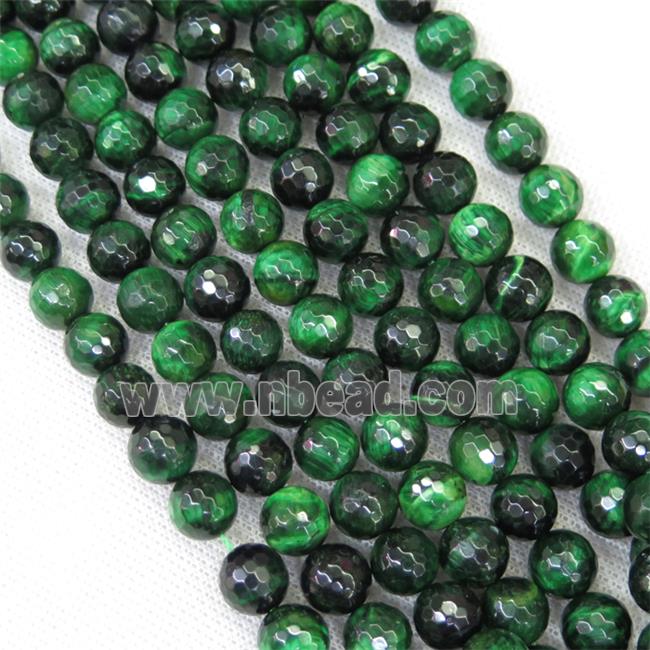 faceted round green Tiger eye stone beads