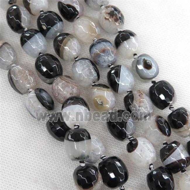 black Agate Druzy beads, faceted barrel