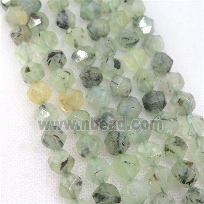 green Prehnite Beads, faceted round, starcut