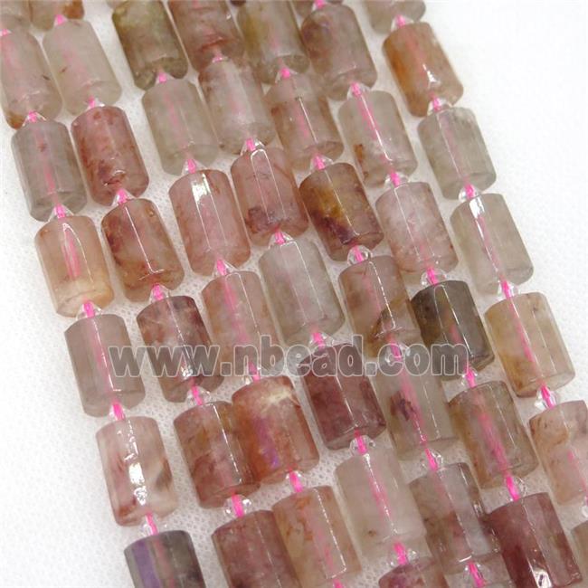 gold Strawberry Quartz Beads, faceted cylinder