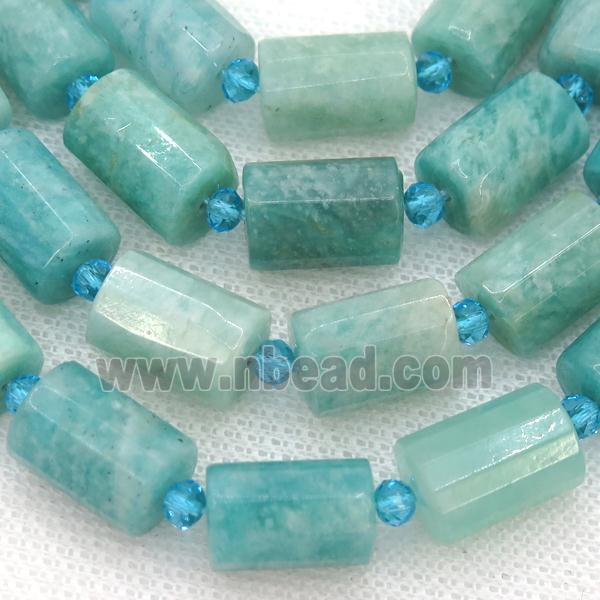 green Amazonite tube Beads, faceted cylinder