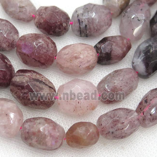 Strawberry Quartz Beads, faceted freeform