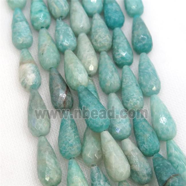 green Amazonite Beads, faceted teardrop