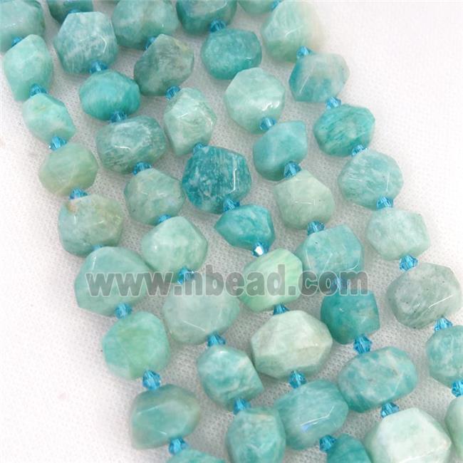 green Amazonite Beads, faceted freeform