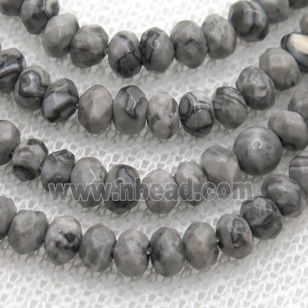 Gray Map Jasper Beads Faceted Rondelle