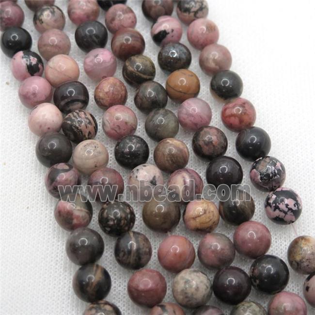 Natural Chinese Rhodonite Beads Pink Smooth Round