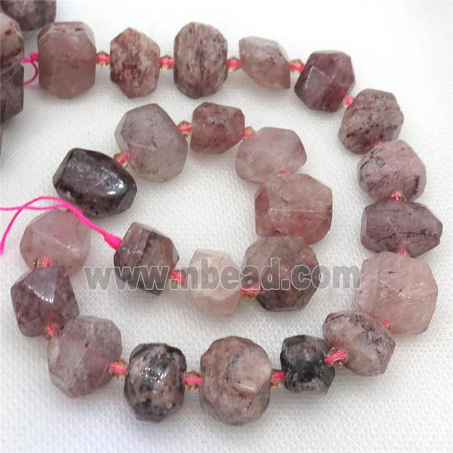 Strawberry Quartz nugget beads, faceted freeform