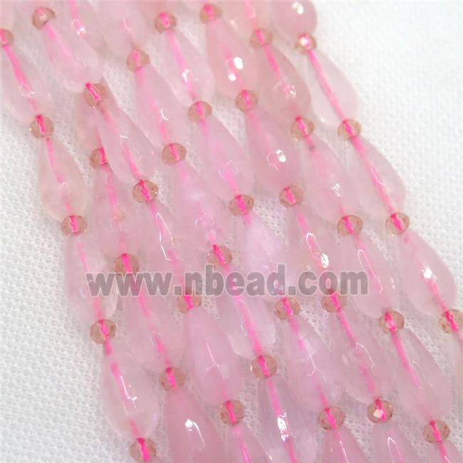 Rose Quartz beads, faceted teardrop