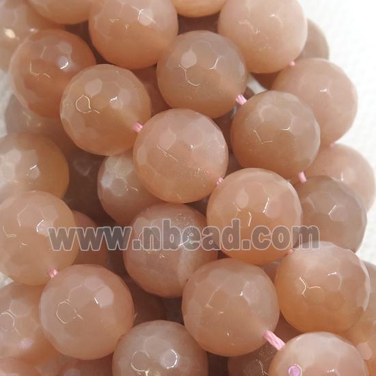 peach MoonStone Beads, faceted round, A-grade