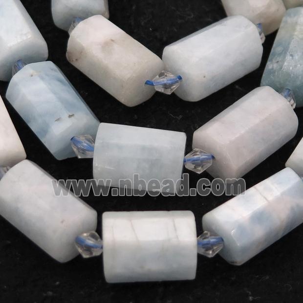 Aquamarine beads, faceted tube