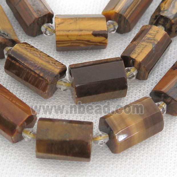 Tiger eye stone beads, faceted tube