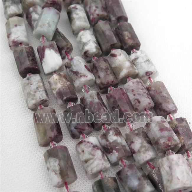 pink Tourmaline beads, faceted tube