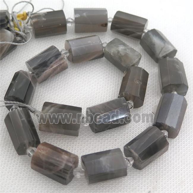 deep gray MoonStone beads, faceted tube