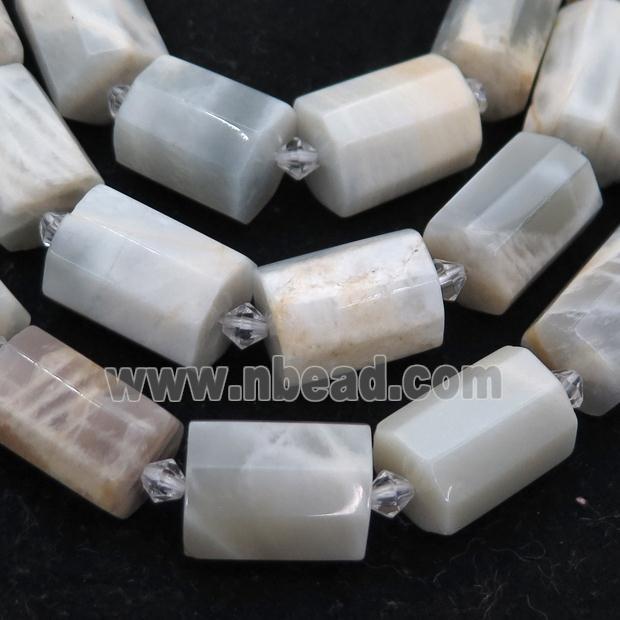 white MoonStone beads, B-grade, faceted tube