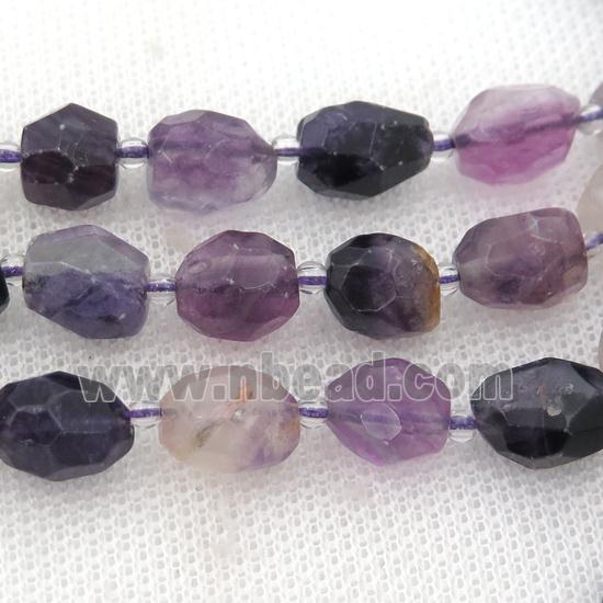 purple Fluorite beads, faceted barrel