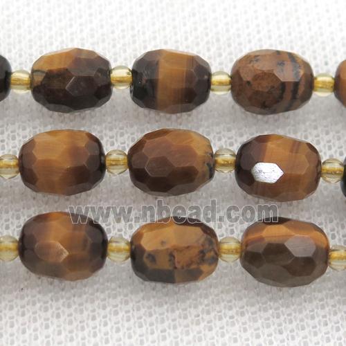 Tiger eye stone beads, faceted barrel