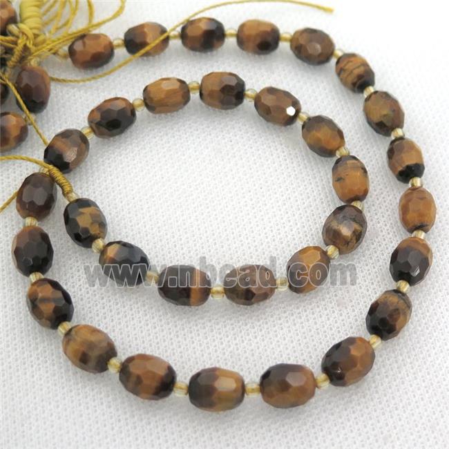 Tiger eye stone beads, faceted barrel