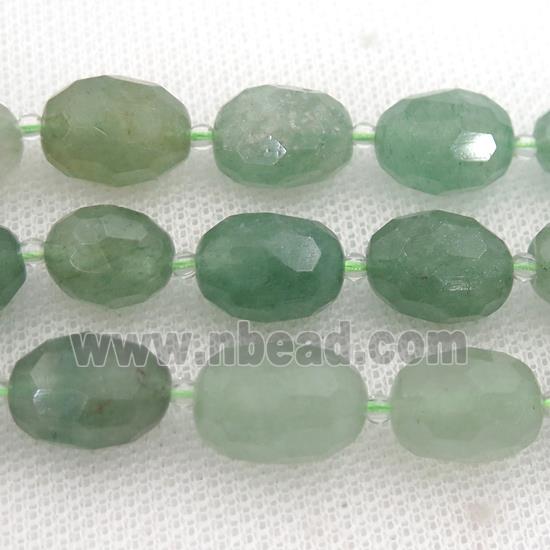 green Strawberry Quartz beads, faceted barrel