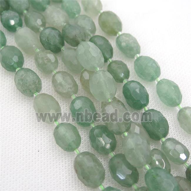 green Strawberry Quartz beads, faceted barrel