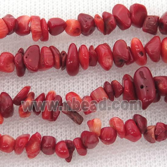 red coral chip beads