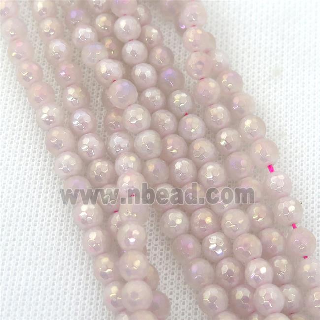 Rose Quartz beads, faceted round, AB-color electroplated