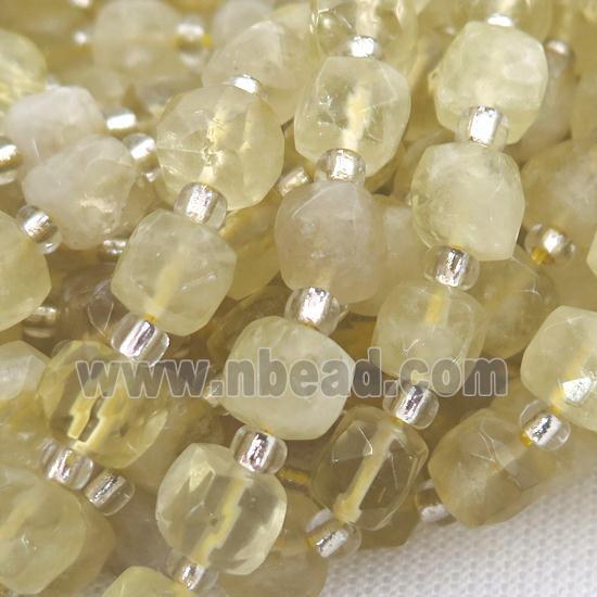 Lemon Quartz Beads, faceted cube