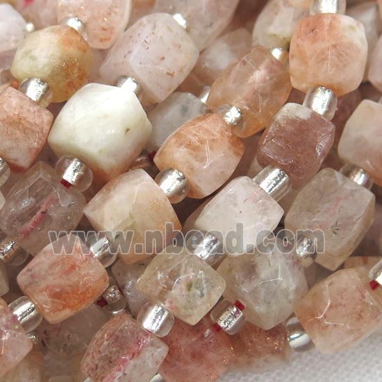 orange SunStone Beads, faceted cube