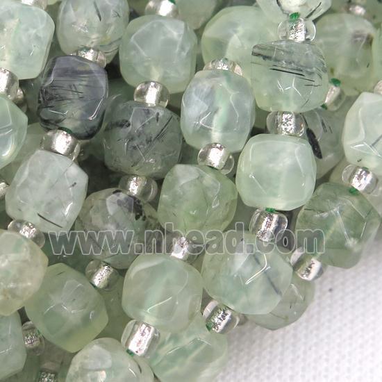 green Prehnite Beads, faceted cube