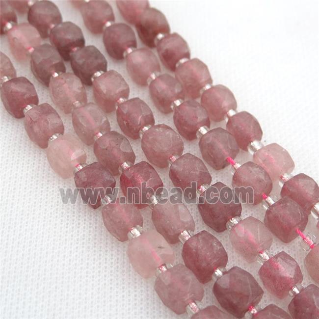 Strawberry Quartz Beads, faceted cube