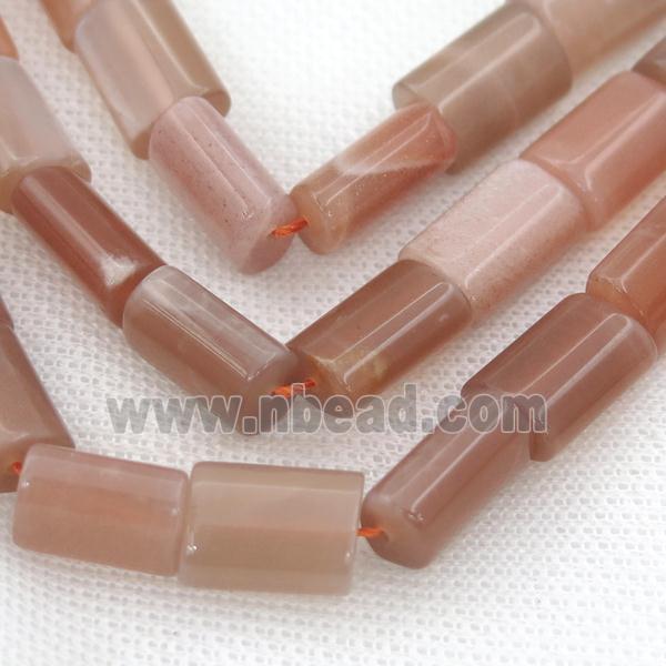 peach MoonStone Beads, flat tube