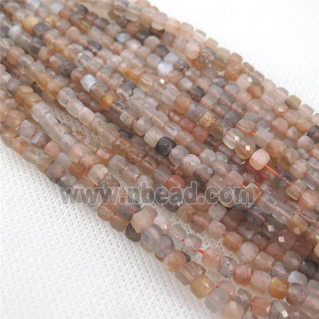 mix MoonStone Beads, faceted cube