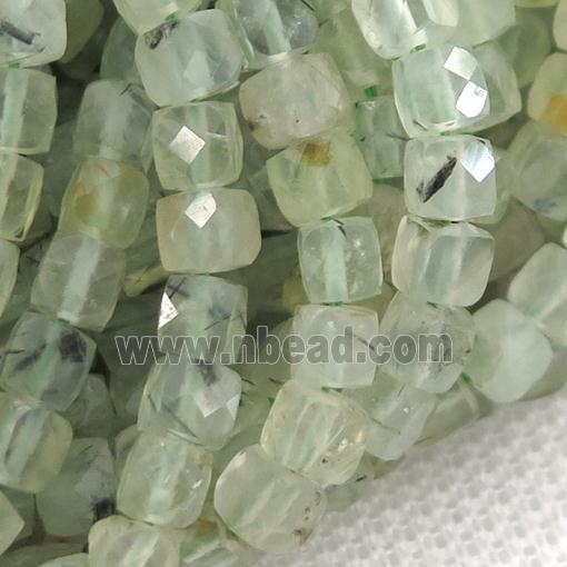 green Prehnite Beads, faceted cube