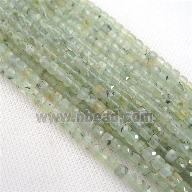 green Prehnite Beads, faceted cube