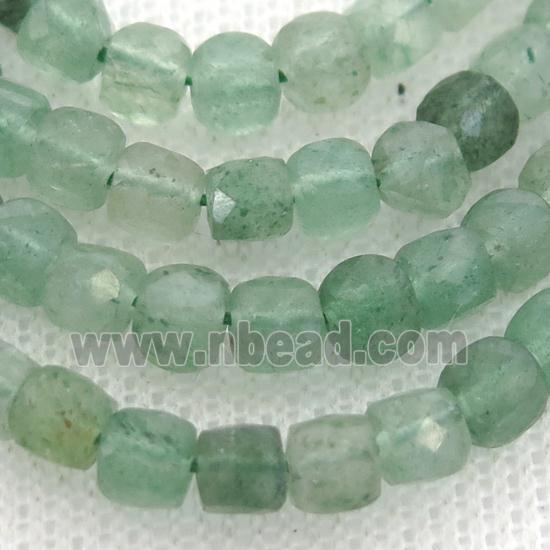 green Strawberry Quartz Beads, faceted cube