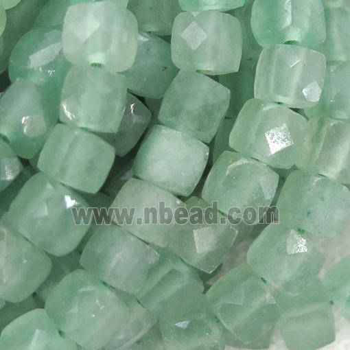 green Aventurine Beads, faceted cube