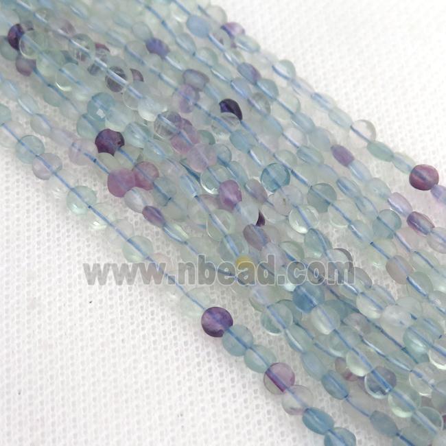 Fluorite Beads, faceted coin, multicolor