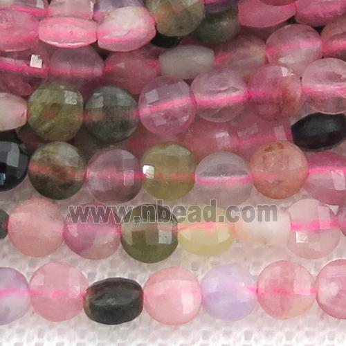 multicolor Tourmaline Beads, faceted coin