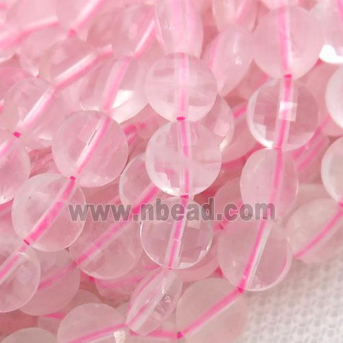 Rose Quartz Beads, faceted coin